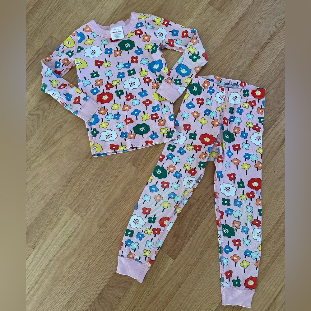 Hanna Andersson Multicolor pink Floral Kids Pajama Set Sz 5 110cm